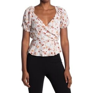 ASTR the Label Faux Wrap Floral Peplum Top - Medium